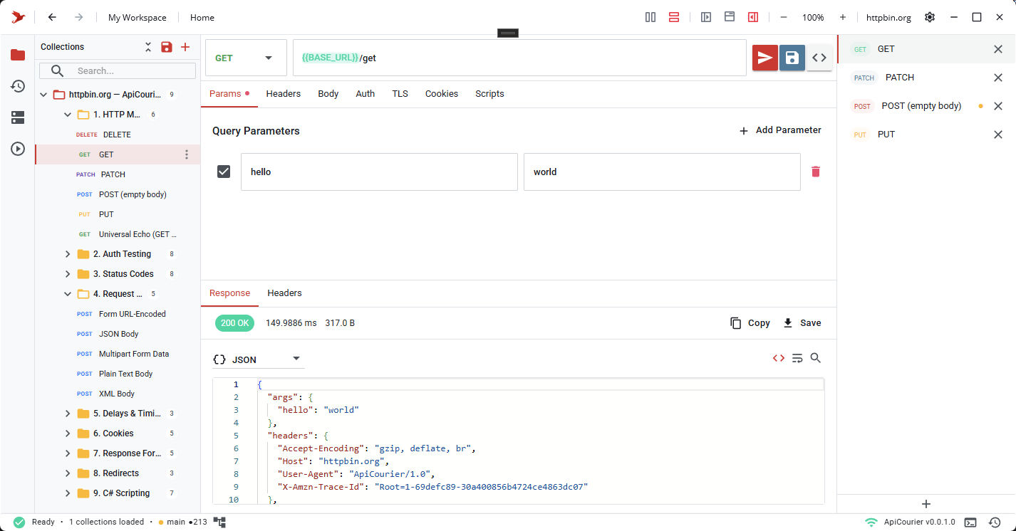 ApiCourier light theme desktop app preview.